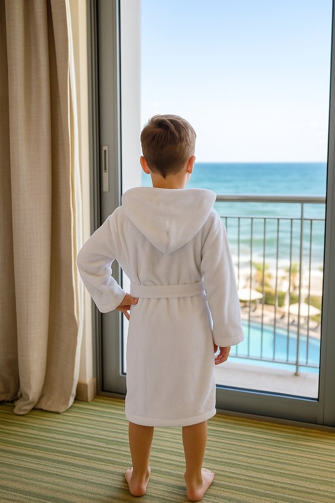 4.6.8.10 yaş Kapüşonlu Beyaz Erkek kız Çocuk Bornoz - Görsel 3