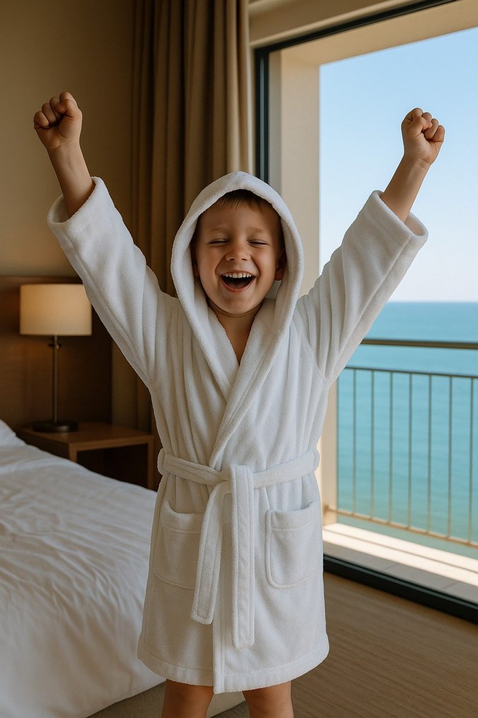 4.6.8.10 yaş Kapüşonlu Beyaz Erkek kız Çocuk Bornoz - Görsel 4