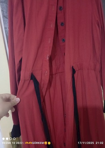 Düğmeli Kiremit renginde Uzun Kadın Elbise - Görsel 3