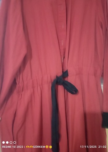 Düğmeli Kiremit renginde Uzun Kadın Elbise - Görsel 5