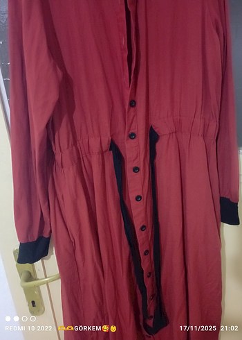 Düğmeli Kiremit renginde Uzun Kadın Elbise - Görsel 2