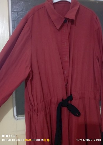 Düğmeli Kiremit renginde Uzun Kadın Elbise - Görsel 4