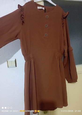 Düğmeli Kahverengi Midi Tunik - Görsel 5