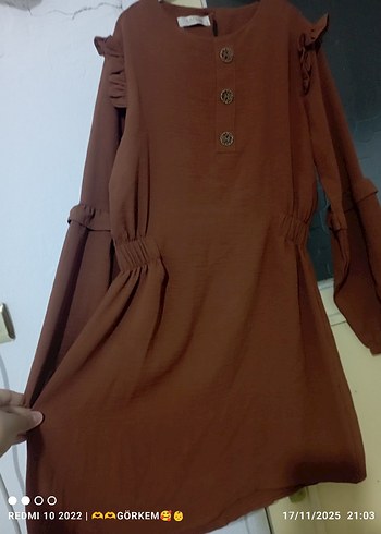 Düğmeli Kahverengi Midi Tunik - Görsel 4