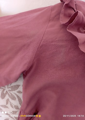 Gül kurusu Uzun Kollu Fırfırlı Elbise - Görsel 5