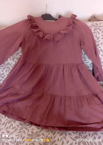 Gül kurusu Uzun Kollu Fırfırlı Elbise - Görsel 4