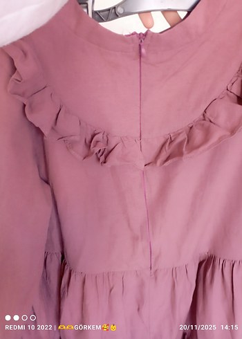 Gül kurusu Uzun Kollu Fırfırlı Elbise - Görsel 7