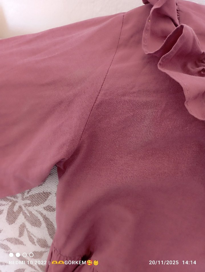 Gül kurusu Uzun Kollu Fırfırlı Elbise - Görsel 5