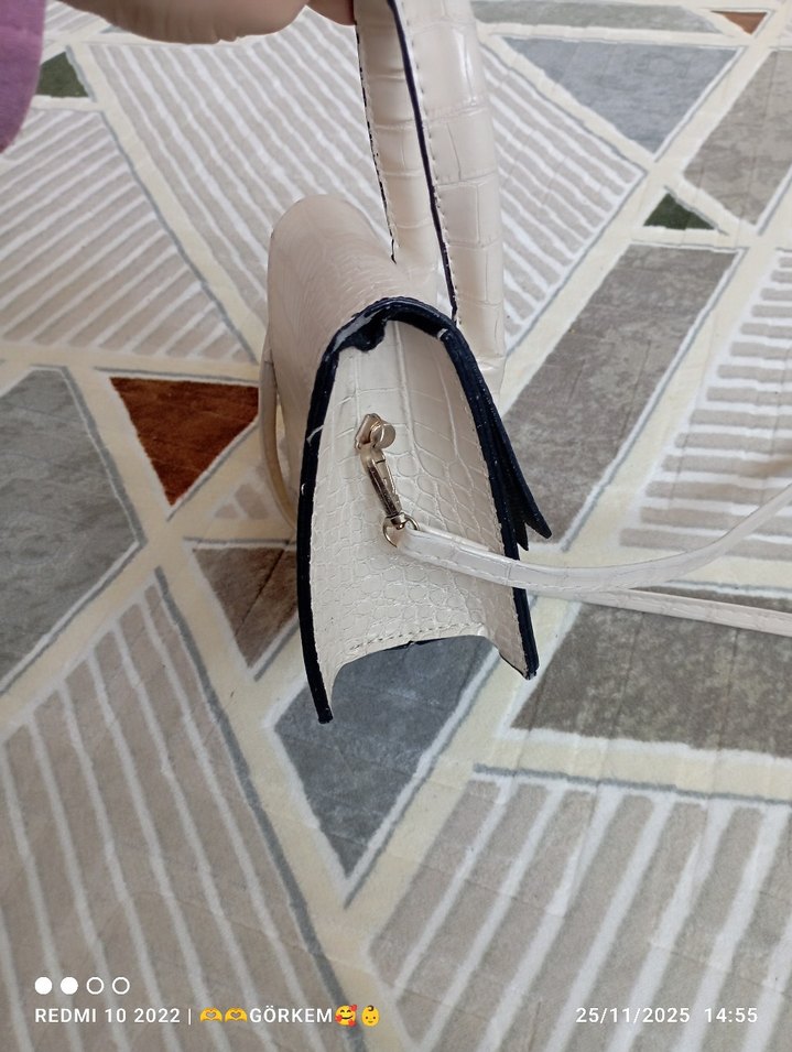 Beyaz Deri Yılan Desenli Kadın Çanta - Görsel 5