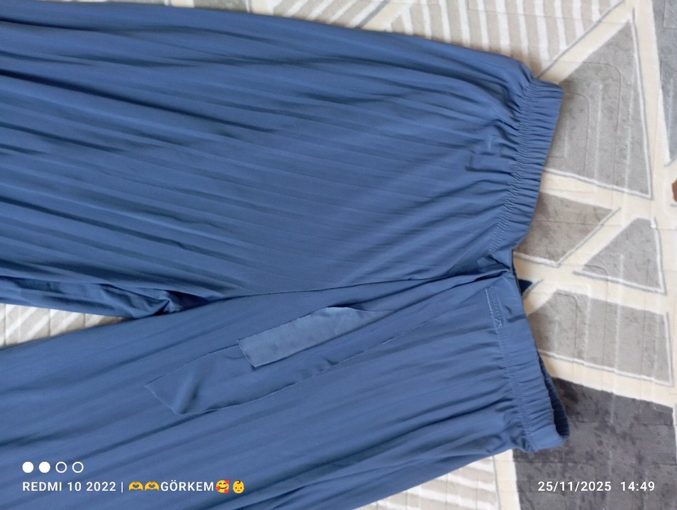 Kadın Mavi Pilili Uzun Kumaş Pantolon - Görsel 2