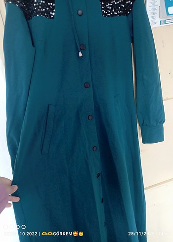 Düğmeli Uzun Mavi Kadın Kaban - Görsel 2