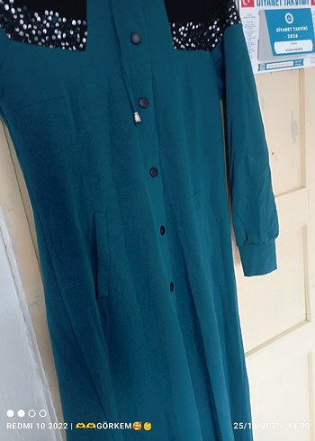 Düğmeli Uzun Mavi Kadın Kaban - Görsel 3