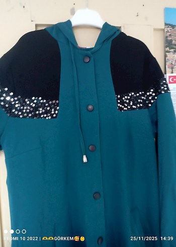 Düğmeli Uzun Mavi Kadın Kaban - Görsel 7