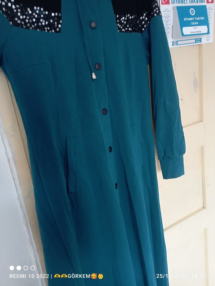 Düğmeli Uzun Mavi Kadın Kaban - Görsel 3