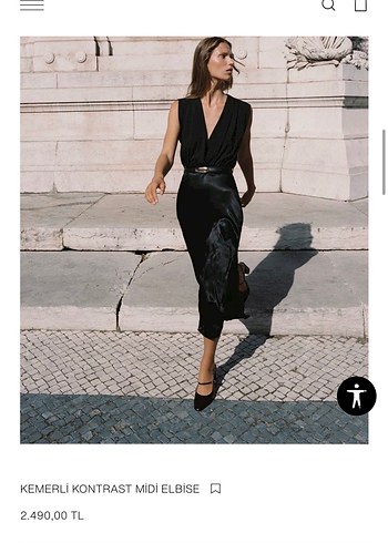 Zara Kemerli Siyah Parlak Midi Elbise - Görsel 3