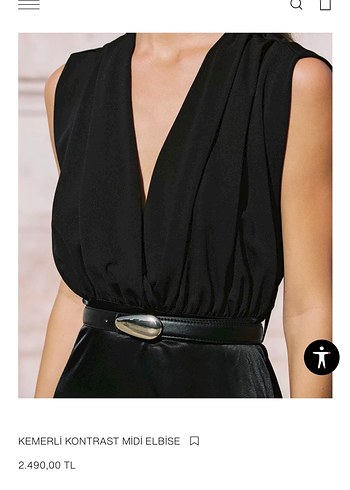 Zara Kemerli Siyah Parlak Midi Elbise - Görsel 5