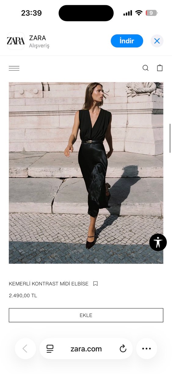 Zara Kemerli Siyah Parlak Midi Elbise - Görsel 3