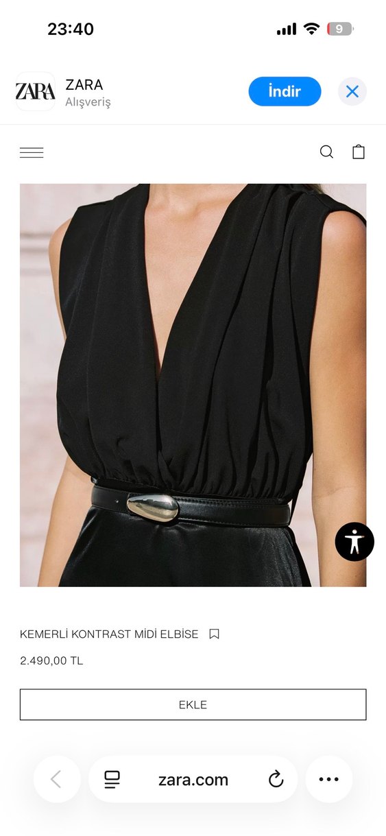 Zara Kemerli Siyah Parlak Midi Elbise - Görsel 5