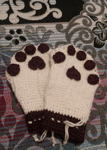 Kahverengi Nakışlı  kedili Eldiveni - Görsel 2