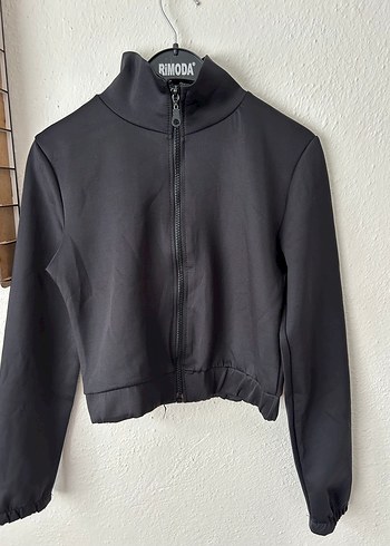 Diğer Kadın Siyah Mini Fermuarlı Yüksek Yakalı Ceket