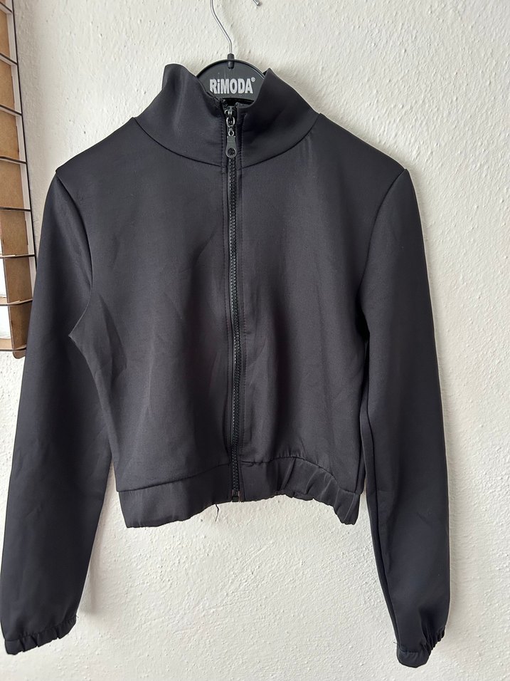 Kadın Siyah Mini Fermuarlı Yüksek Yakalı Ceket - Görsel 2