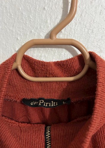 l Beden Zincir Detaylı Kahverengi Yüksek Yakalı Sweatshirt