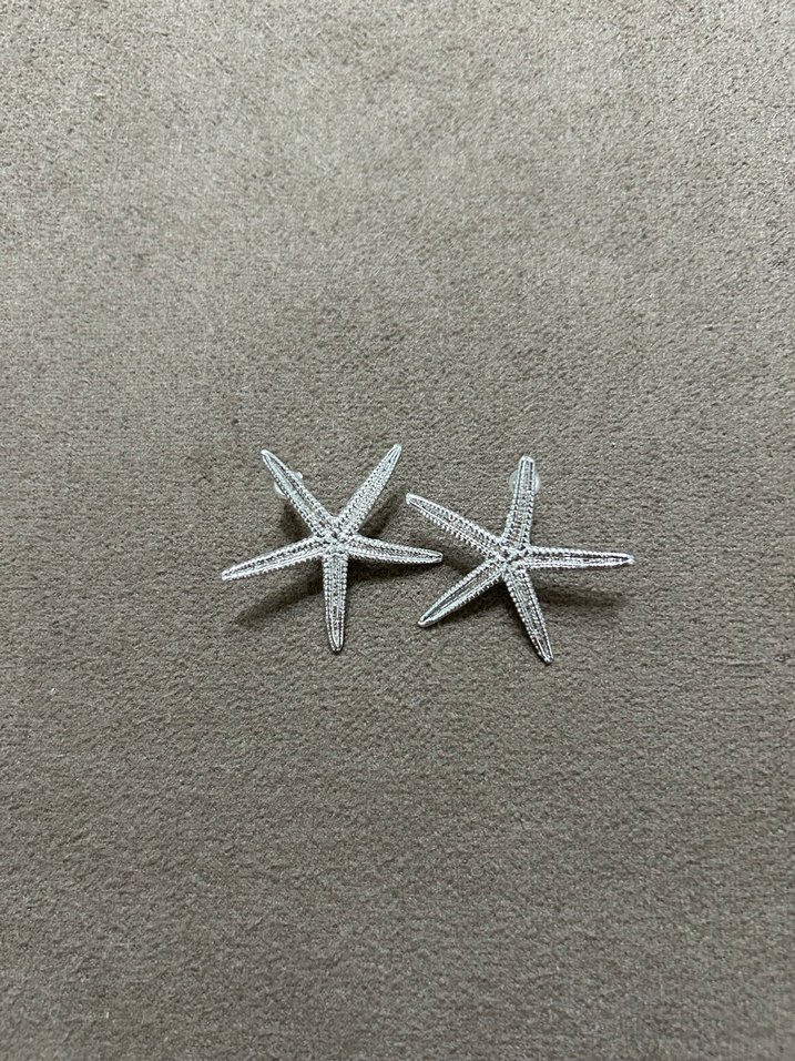 Gri İşlemeli Mini Boncuklu Yıldız Küpeler - Görsel 3