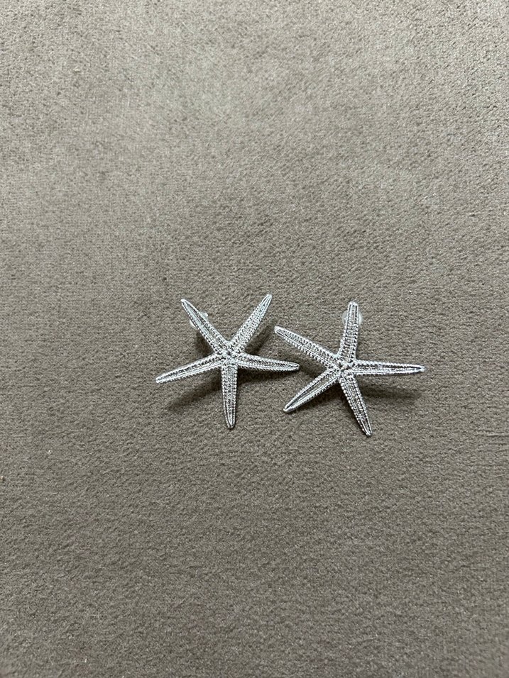 Gri İşlemeli Mini Boncuklu Yıldız Küpeler - Görsel 2