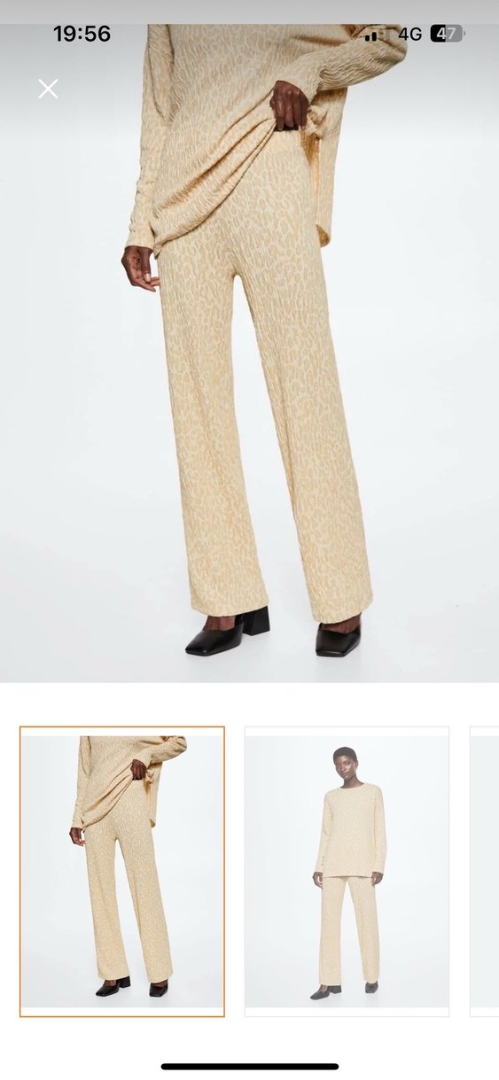 Bej Midi Keten Pilili Kadın Pantolon - Görsel 2