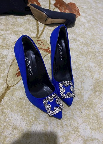 Mavi Süet Tokalı Stiletto Kadın Abiye Ayakkabı