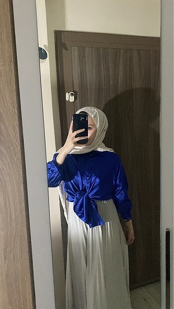 s Beden Sax mavisi saten gömlek