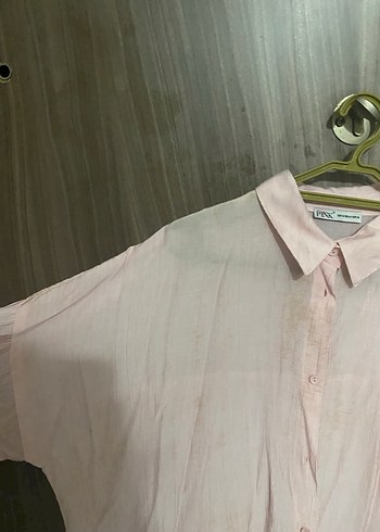 Pembe Keten Midi Gömlek - Görsel 2