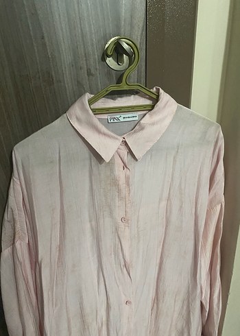 Pembe Keten Midi Gömlek - Görsel 3