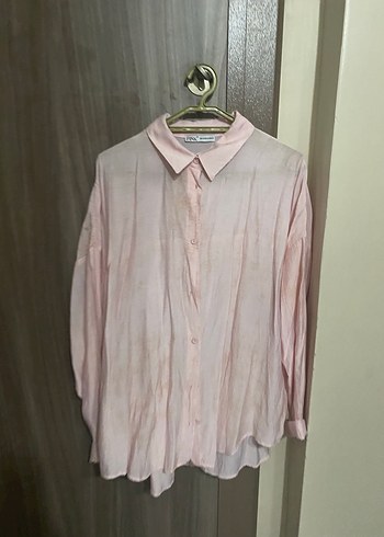 Pembe Keten Midi Gömlek - Görsel 6