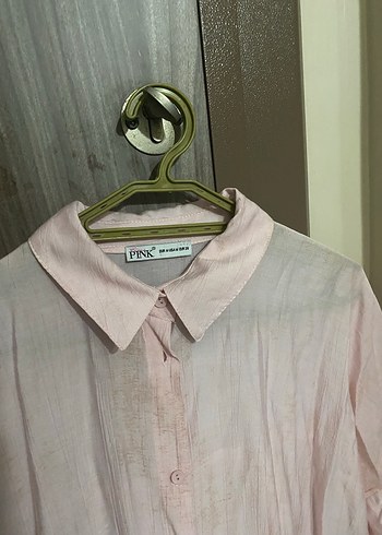 Pembe Keten Midi Gömlek - Görsel 7