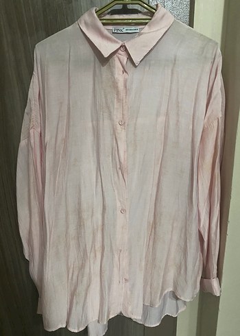 Pembe Keten Midi Gömlek - Görsel 5