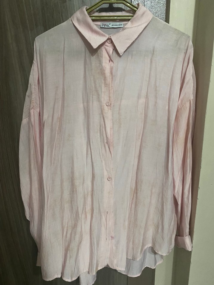 Pembe Keten Midi Gömlek - Görsel 5