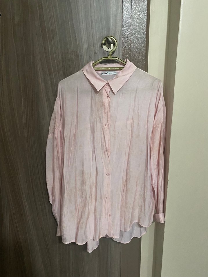 Pembe Keten Midi Gömlek - Görsel 4