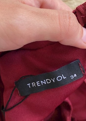 Bordo Straplez Fırfırlı Midi Bohem Elbise - Görsel 5