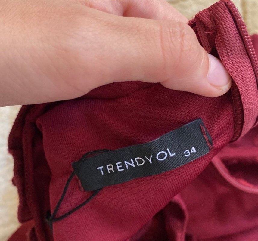 Bordo Straplez Fırfırlı Midi Bohem Elbise - Görsel 5