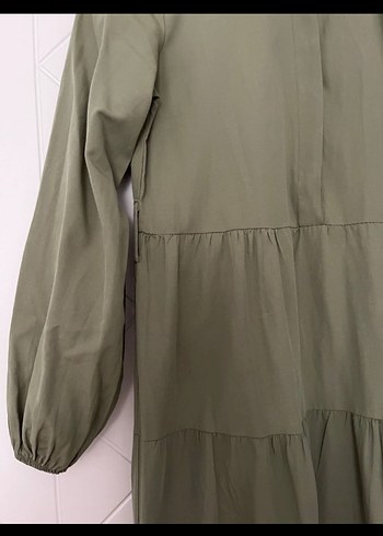 Kadın Haki Uzun Keten Elbise - Görsel 4