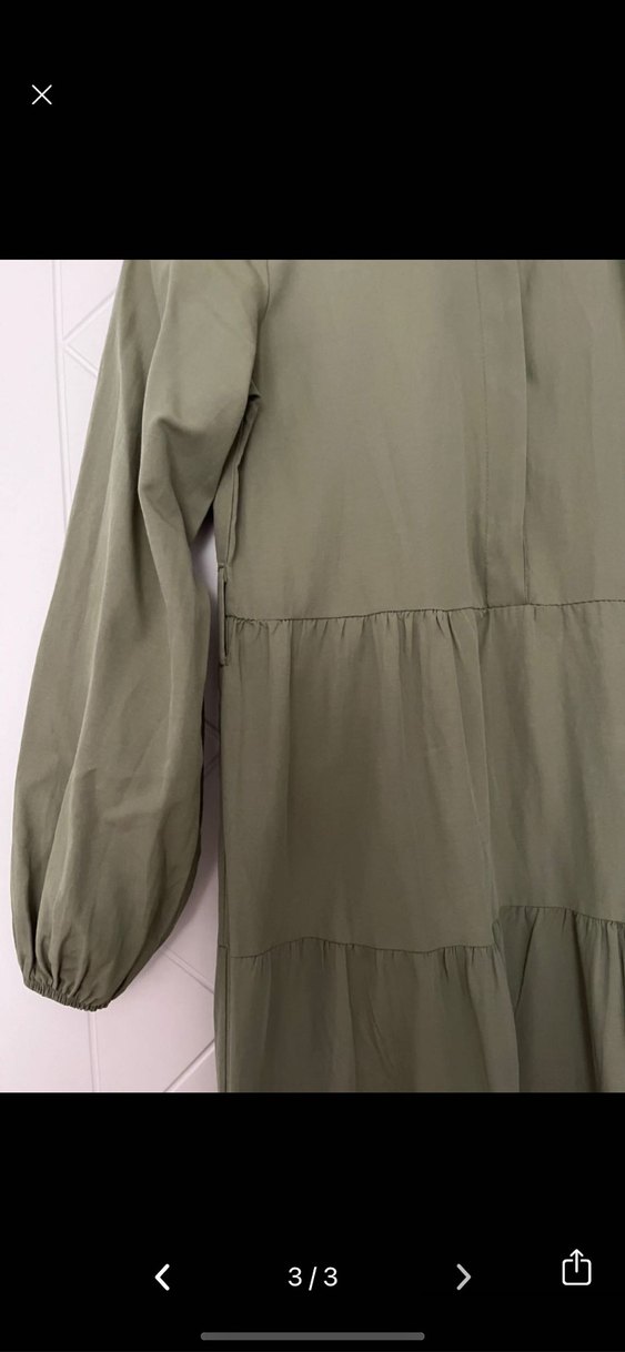 Kadın Haki Uzun Keten Elbise - Görsel 4