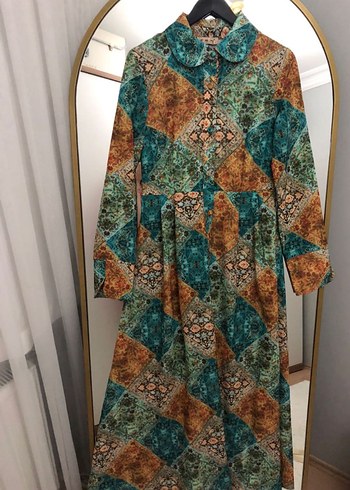 Bohem Uzun Kollu Düğmeli Elbise - Görsel 2