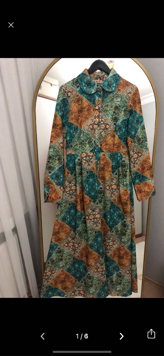 Bohem Uzun Kollu Düğmeli Elbise - Görsel 2