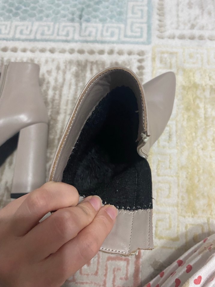 Bej Deri Kadın Topuklu Bot Fermuarlı - Görsel 4