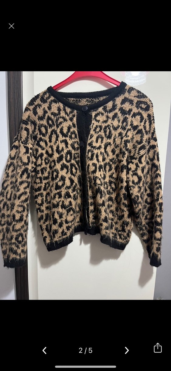Leopar Desenli Örme Kadın Hırka - Görsel 4