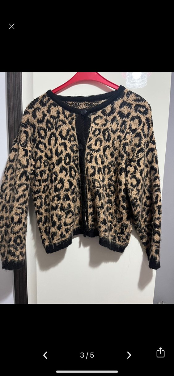 Leopar Desenli Örme Kadın Hırka - Görsel 2
