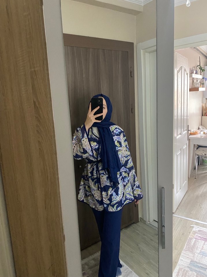 Kadın hewes line  Mavi Bağcıklı Uzun Kollu Kimono - Görsel 3