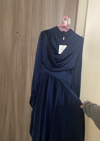 Mavi Uzun Kollu Drapeli Kadın Elbise - Görsel 4