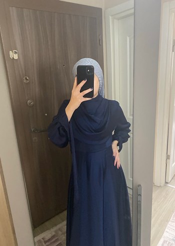 Mavi Uzun Kollu Drapeli Kadın Elbise - Görsel 5